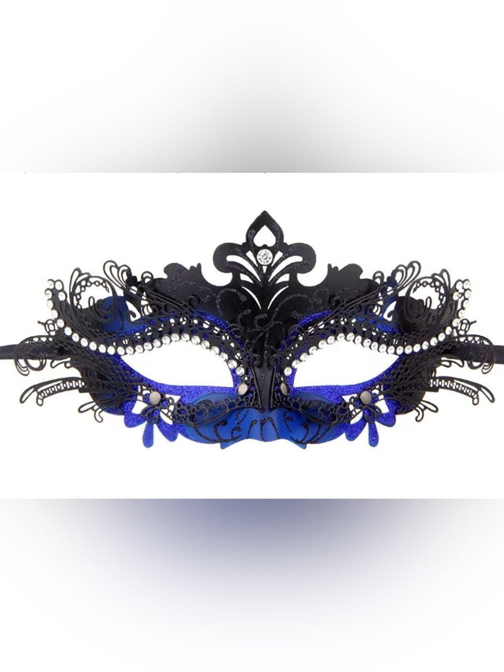 Hand Crafted Black and Blue Lace Masquerade Mask with Rhinestones